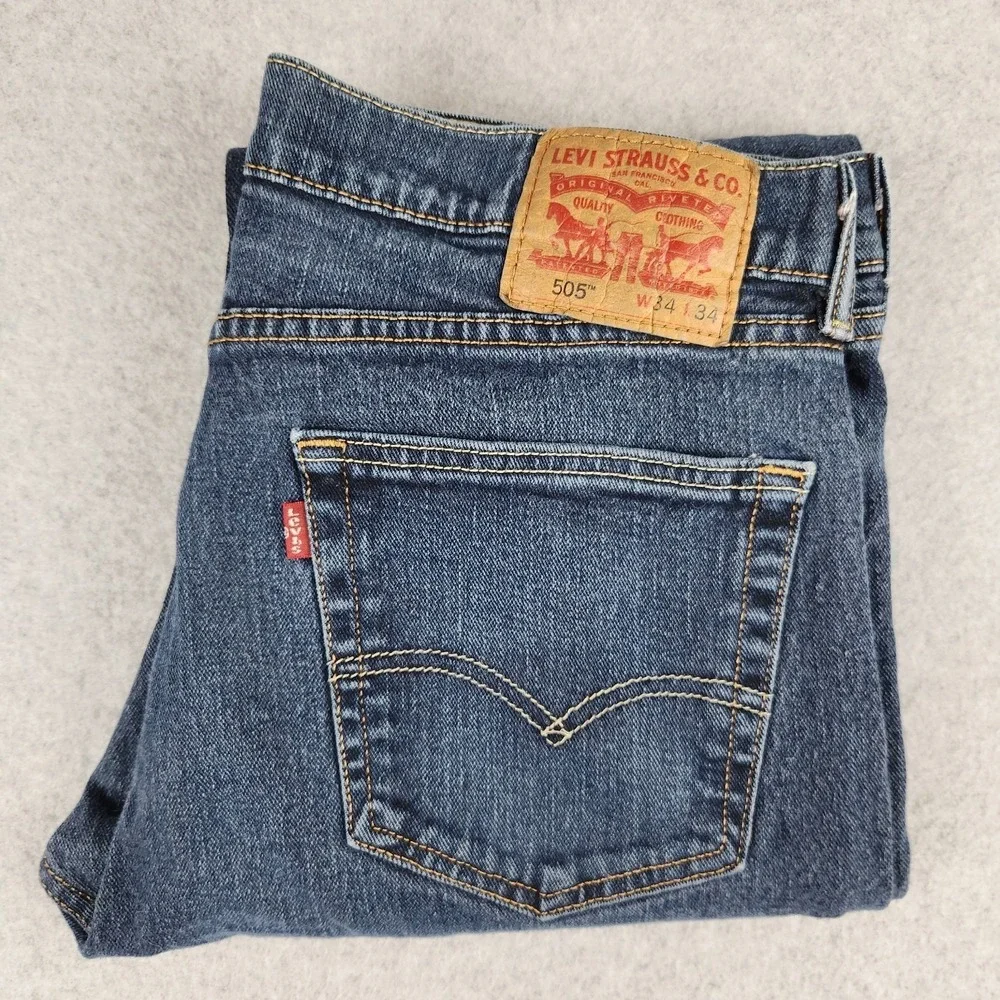 Levi's 505 Regular Fit Straight Leg‎ Jeans Men's W34 L34 Mid Rise Stretch